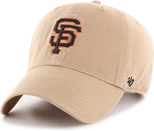 47 Brand MLB Khaki Primary Logo Clean Up Adjustable Strap Baseball Dad Hat Cap, Adult One Size Fits All