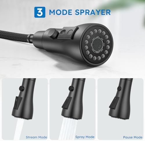 Arofa Matte Black Kitchen Faucet, Kitchen Sink Faucet with Pull Down Sprayer Single Handle Stainless Steel Commercial Modern for 1 or 3 Hole Farmhouse Camper Laundry Utility Rv Bar Sinks