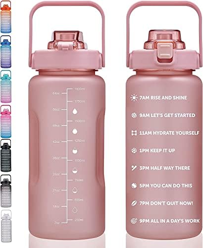 64oz,100oz,128oz Large Motivational Water Bottle with Time Marker, Leakproof & BPA Free Half Gallon Big Water Bottle with Straw Handle Tritan Frosted Water Jug for Gym,Fitness,Outdoor Sports