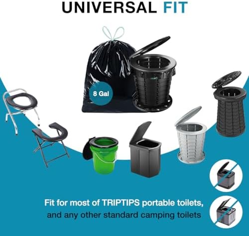 TRIPTIPS Portable Toilet Bags Drawstring 8 Gallon Camping Toilet Bags Toilet Waste Bags Leak-Proof Toilet Liners, Trash Bags for Camping, Hiking, Traveling