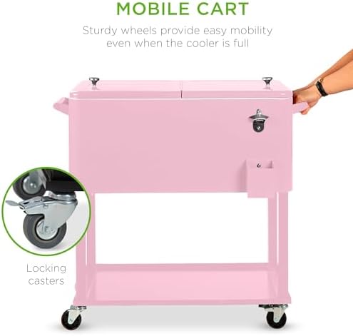 Best Choice Products 80-Quart Outdoor Steel Rolling Cooler Cart w/Ice Chest, Bottle Opener, Catch Tray, Drain Plug, Locking Wheels