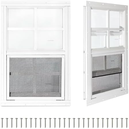 COLORPAPA 2 Pack Shed Windows,12" x 18" Small Sliding Windows,Flush Mount Windows with Tempered Glass and Fiberglass Screen for Shed, Chicken Coop, Playhouse, Household, Garage, Barns (White)
