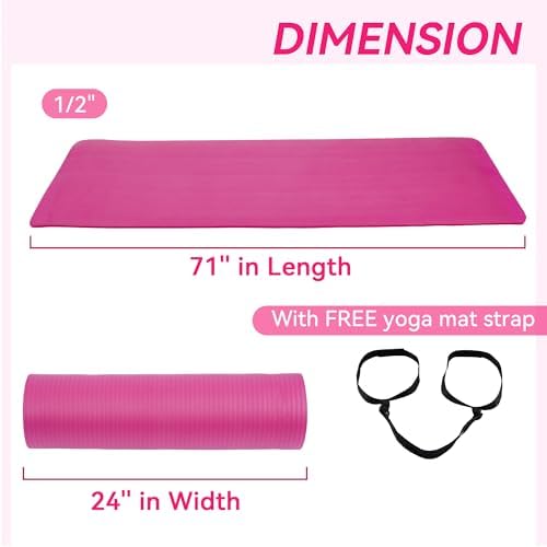 Yoga Mat, 1/2-Inch Extra Thick High Density Exercise Mat, Anti-Tear Exercise Yoga Mat with Carrying Strap, Suitable for Various Yoga Exercises