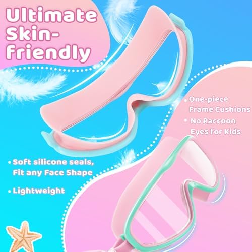 Vvinca Kids Swim Goggles for Age 2-8, Toddler-Goggles with Fabric Strap No Leak Pain-Free, Anti-Fog Goggles for Girls Boys