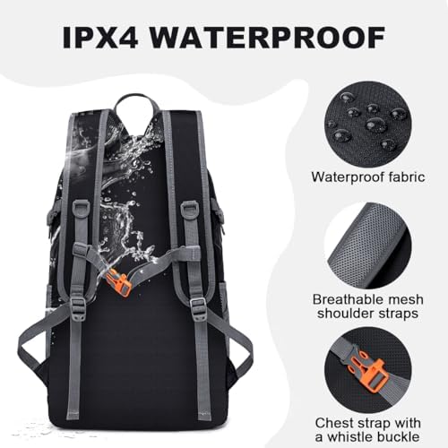 MIYCOO Backpack - Ultra Lightweight Packable Backpack for Travel Camping, 45L Hiking Back Pack Waterproof Foldable Daypack for Men Women Black