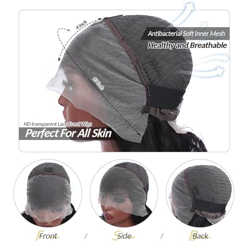 14 Inch Bob Wig Human Hair Glueless 13X4 HD Lace Front Wigs Human Hair Pre Plucked 180 Density 100% Real Human Hair Short Body Wavy Bob Wigs for Black Women Super Soft and Natural Black Color