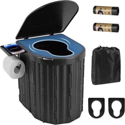 UOPBYEA Portable Camping Toilet for Adults With Cushion, Outdoor Toilet for Camping Toilets Portable Potty for Adults, Emergency Collapsible Toilets for Travel, Tent, Car, Beach, Hiking, Truck Driver