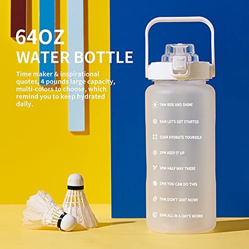 64oz,100oz,128oz Large Motivational Water Bottle with Time Marker, Leakproof & BPA Free Half Gallon Big Water Bottle with Straw Handle Tritan Frosted Water Jug for Gym,Fitness,Outdoor Sports