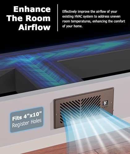 AirBlaze Z4, Quiet Register Booster Fan Fits 4”x10” Register Holes, Smart Vent Booster Fan with Thermostat Control & Remote Control, 10-Speed Control Heating Cooling AC Vent Fan (Brown)
