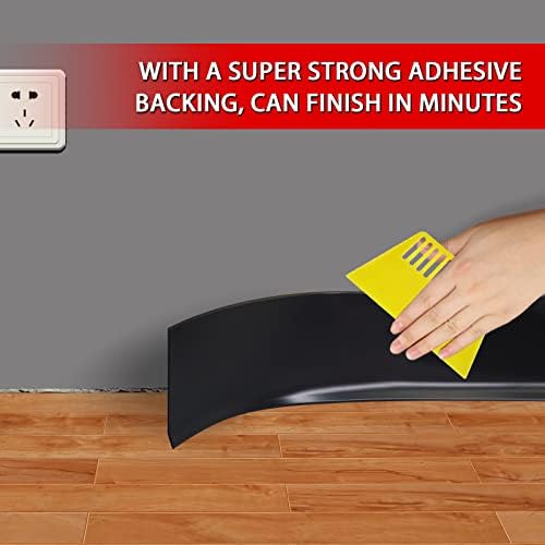 Vinyl Wall Base Baseboard Molding Trim 4" Flexible Self Adhesive Rubber Wall Base Moulding Trim Peel and Stick Design, 4 Inch x 100 Feet, Black