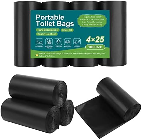 100 Portable Toilet Bags, Drawstring Biodegradable Camping Potty Bags 8 Gallon Waste Bags for 5-8 Gallon Bucket Toilet Adults Outdoor Camping Car