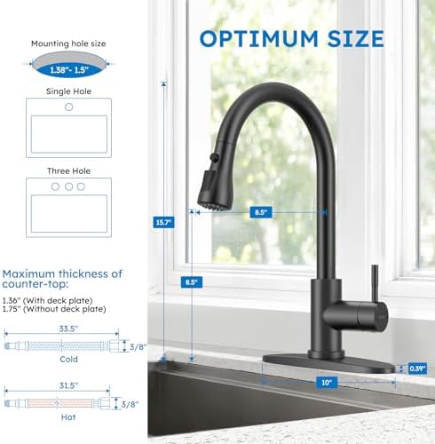 Arofa Matte Black Kitchen Faucet, Kitchen Sink Faucet with Pull Down Sprayer Single Handle Stainless Steel Commercial Modern for 1 or 3 Hole Farmhouse Camper Laundry Utility Rv Bar Sinks