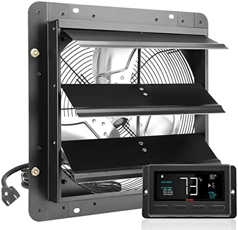 VEVOR 14'' Exhaust Fan with Temperature Humidity Controller, 1513 CFM, 10-Speed Adjustable Wall Mount Attic Fan, Ventilation and Cooling for Greenhouses, Garages, Sheds, ETL Listed