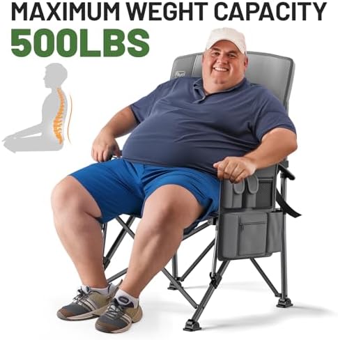 TIMBER RIDGE Oversized Folding Camping Chair with Lumbar Support Adjustable High Back Heavy Duty for Adults Aluminum Support up to 500lbs with Cup Holder, Cooler Bag, Side Pocket - 2Pack