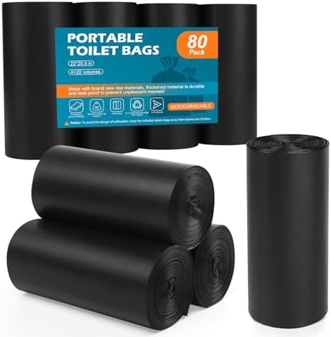 80 Portable Toilet Bags, Camping Toilet Bags, 5-8 Gallon Compostable Bags, Biodegradable Toilet Bags for 5-8 Gallon Bucket Toilet Seat, Biodegradable Waste Bags for Outdoor Boating Travel Camping
