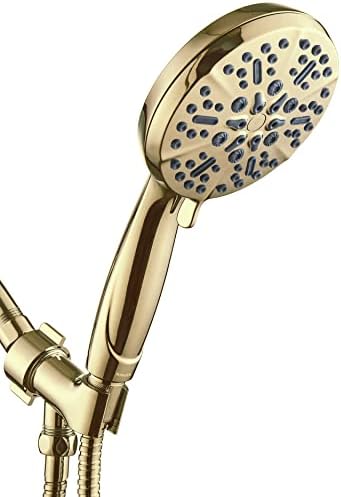 Gold Shower Head with Handheld High Pressure – The High Flow Rain Showerhead with Extra 60" Long Hose and Adjustable Overhead Brass Holder Anti-Clog Silicone Nozzles – Upgrade your Luxurious Bathroom