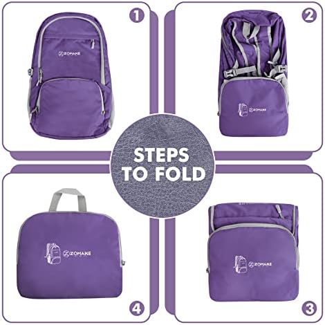 ZOMAKE Lightweight Packable Backpack 30L - Foldable Hiking Backpacks Water Resistant Compact Folding Daypack for Travel(Purple)