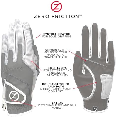 Zero Friction Women's Compression-Fit Synthetic Golf Gloves, Universal Fit