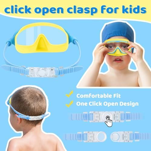 Vvinca 2 Pcs Kids-Swim-Goggles with Nose Cover, Swimming Diving Mask Wide View Anti Fog UV Anti Shattered Lens for Kids 3-6