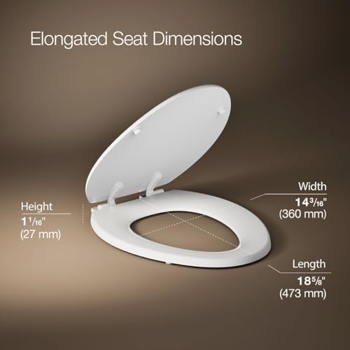 KOHLER K-4647-0 Stonewood Elongated Toilet Seat, Wooden Toilet Seat, White, Fits most elongated toilets, Includes color-matched plastic hinges