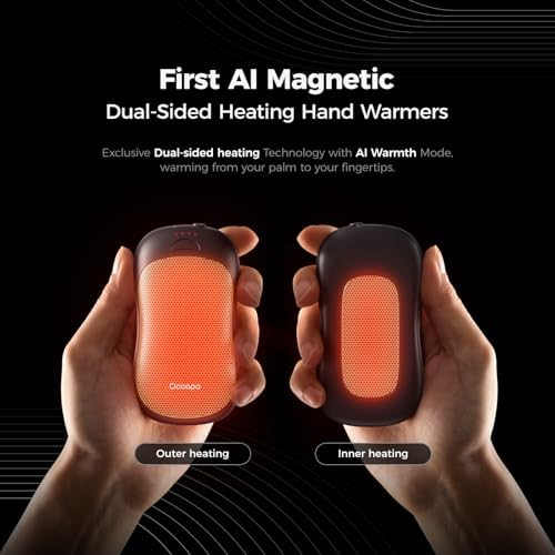 OCOOPA AI Smart Magnetic Double-Sided Heating Hand Warmers Rechargeable 2 Pack,10000mAh Electric Heater, Larger Warming Surface, 4 Heat Levels, Max 136°F, Men Gifts for Christmas,UT3 PRO