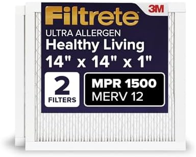 Filtrete 14x14x1 AC Furnace Air Filter, MERV 12, MPR 1500, CERTIFIED asthma & allergy friendly, 3 Month Pleated 1-Inch Electrostatic Air Cleaning Filter, 2-Pack (Actual Size 13.81x13.81x0.78 in)