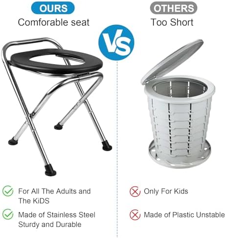 Portable Toilet for Camping, Portable Toilet Seat, Portable Toilet Travel, Stainless Steel Portable Toilet, Foldable Portable Toilet for Camping/Car