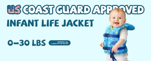 Dark Lightning USCG Approved Infant Life Jacket 0-30 lbs, Swim Vest for Baby/Toddlers 1-3 Year Old 20-30 lbs,Toddler Floaties for Pool Swimming,Boating,Beach,Puddle