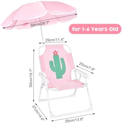 PLULON Kids Beach Chair with Umbrella - Folding Lawn & Camping Chair with Summer Shade for Beach, Pool, Travel & Outdoor (for 1-5 Years Old)