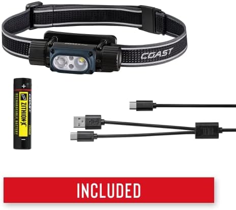 Coast WPH30R 1000 Lumen Waterproof Ultra Bright IP68 USB Rechargeable-Dual Power Headlamp, 5 Modes with Spot and Flood Beams, Blue/Black