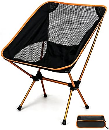 QWORK Ultralight Portable Camping Chair with Triangular Stability – Aluminum Alloy Frame, Ripstop Polyester Seat, Plastic Joints, 330 lbs Capacity - for Fishing, Camping, Hiking and Backpacking Orange