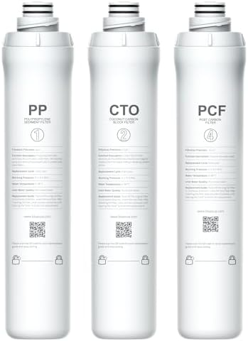 Bluevua RO100ROPOT Replacement Filter Set, Pack of 3 Filters (1 PP, 1 CTO, 1 PCF)