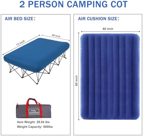 KAMPKEEPER Camping Cot,Camping Cots for Adults,Folding Camping Cot with Inflatable Air Mattress and Carry Bag,for Outdoor Travel Camp Beach Vacation (not Included The Airpump)