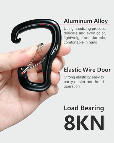 Heavy Duty Carabiner Clip Hook 8KN (1763 lbs), 2 PCS Ultra-Light Aluminum Caribeaners with Double Door D Ring Shape, for Hammock, Camping, Hiking, Backpacking, Dog Leash, Keychain Clip