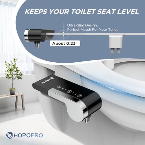HOPOPRO Bidet Attachment for Toilet, Non-Electric Bidet Ultra-Slim Dual Nozzle (Feminine/Rear Wash), Fresh Cold Water Sprayer Bidets for Existing Toilets with Adjustable Pressure Control, Black