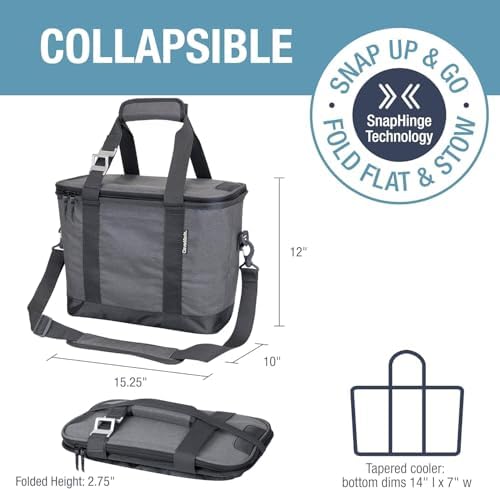 CleverMade Collapsible Insulated Cooler Bag – 30 Can Leakproof Soft Cooler for Beach, Travel, Car – Shoulder Strap, Bottle Opener - Heather Cool Gray/Shadow Gray
