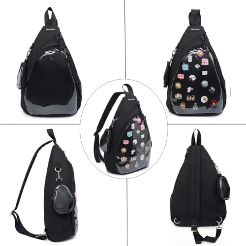 Oxford Ita Bag Kawaii Pin Display Chest Pack Single Shoulder Bag Sport Backpack Hiking Daypack, Medium