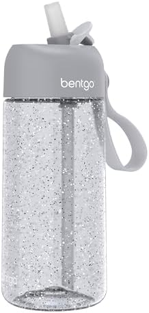 Bentgo Kids Water Bottle - Leak-Proof, Durable Tritan, BPA-Free 15 oz. Cup for Kids/Toddlers Ages 3+, Safe Sip Spout, Carrying Handle, & Dishwasher Safe for School (Glitter Edition - Silver)