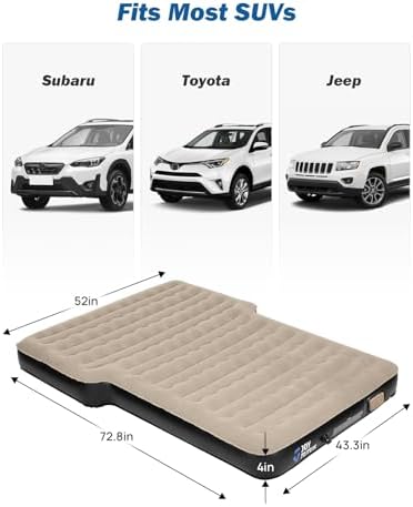 JOYTUTUS SUV Air Mattress Camping Bed,3.0 Thickened Flocking Car Camping Inflatable Mattress,Anti-Leakage,with 2 Pillows & Electric Pump Universal Car Bed for SUV Trunk and Rear Seat