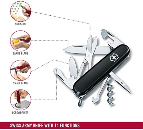 Victorinox Climber Swiss Army Knife, 14 Function Swiss Made Pocket Knife with 2 Blades, Corkscrew and Screwdriver - Black