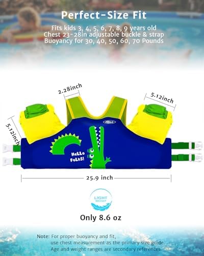 Toddler Swim Vest for 1-3-5,6,7,8,9 Years Old, Puddle Pool Floats Kids Jumper 20-30-50-60-70 Pounds, Swimming Arm Floaties with Shoulder Harness Arm Wings for Swimmies, Toddlers, Boys, Girls