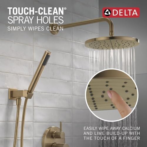 Delta Faucet Modern Raincan 2-Setting Round Shower System Including Rain Shower Head and Handheld Spray Gold, Rainfall Shower System Gold, Shower Valve and Trim Kit, Champagne Bronze 342702-CZ