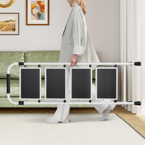 KINGRACK Step Ladder 4 Step Folding Step Stool for Adults with Handrails Heavy Duty Steel Sturdy Lightweight Collapsible Portable Step Ladder with Anti-Slip Wide Pedal,White