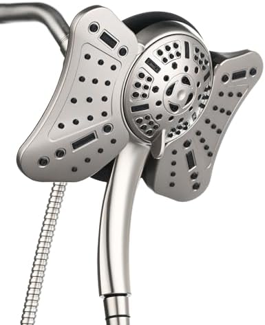 GRICH 2.5GPM Shower Heads with Handheld Spray Combo: 2 in 1 Rain Shower Head with Handheld Spray,Detachable High Pressure Shower Heads, 9 Spray Modes Adjustable Showerhead with 60 Inch Hose, Nickel