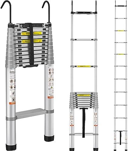 VEVOR Telescoping Ladder, 15 FT Aluminum Collapsible Extension Ladder, 400 LBS Capacity with Non-Slip Feet, Portable Multi-Purpose Compact Ladder for Home, RV, Loft, ANSI Liste…