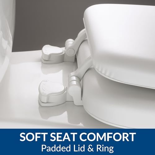 Mayfair Padded Toilet Seat, Cushioned Soft Vinyl over Wood Core Seat, Secure Hinges, Easy Clean, Round, White