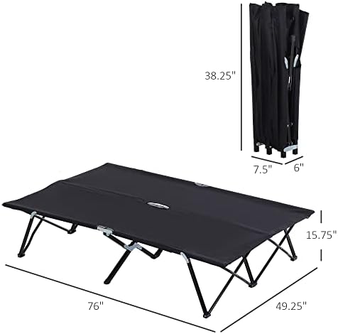 Outsunny 2 Person Folding Camping Cot for Adults, 50" Extra Wide Outdoor Portable Sleeping Cot with Carry Bag, Elevated Camping Bed, Beach Hiking, Black