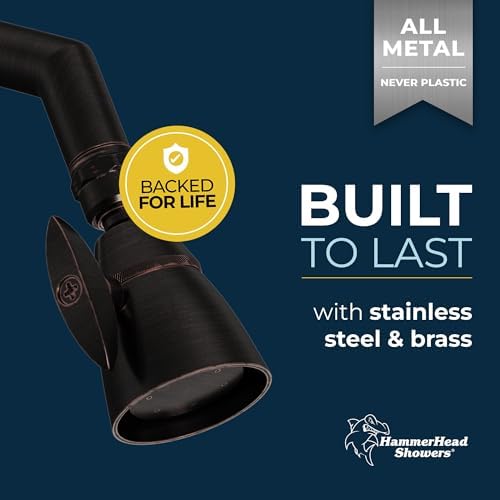 HammerHead Showers® ALL METAL 2 Inch High Pressure Shower Heads - OIL RUBBED BRONZE – 2.5 GPM Shower Heads High Pressure - High Flow Shower Head with ADJUSTABLE SPRAY PATTERN - Fixed Shower Head