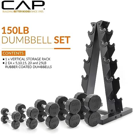 CAP Barbell Dumbbell Set with Rack | Multiple Options in 150lbs and 210lbs