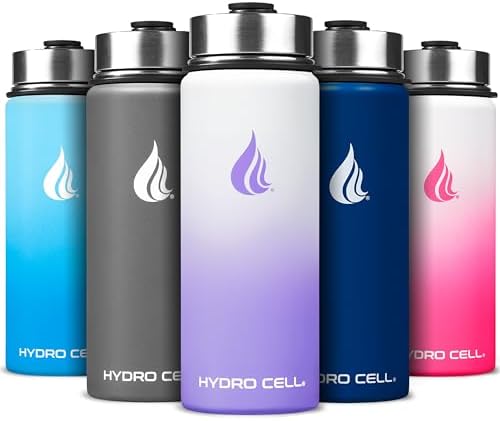 HYDRO CELL Stainless Steel Insulated Water Bottle with Straw - For Cold & Hot Drinks - Metal Vacuum Flask with Screw Cap and Modern Leakproof Sport Thermos for Adults (Lavender/White 18oz)